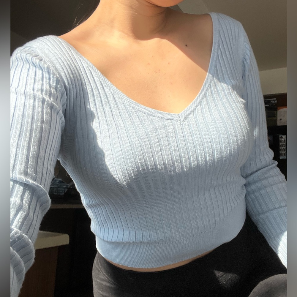Long Sleeve Pale Blue Knit Top
